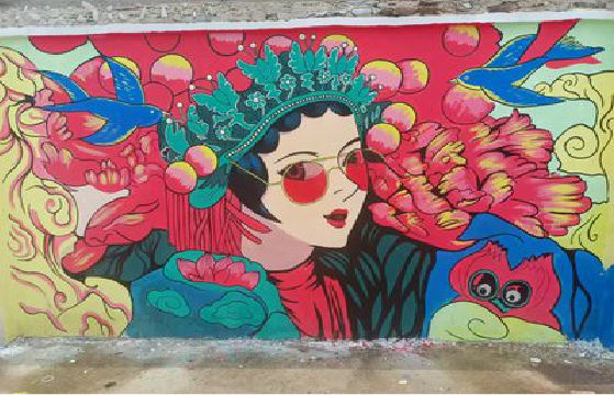 凤凰墙体彩绘-网红墙