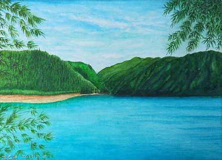 凤凰在墙绘中，如何绘画绿水青山？